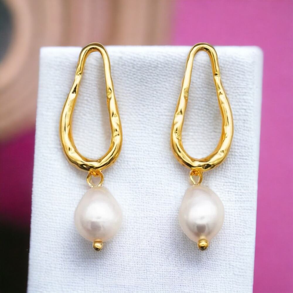 New 18K gold plated sterling silver freshwater pearl drop earrings jewelry B20